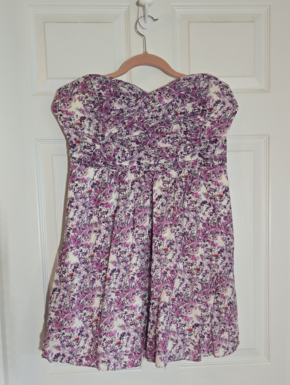 Express White Purple Floral Strapless Sweetheart Neckline Sundress Size 10
